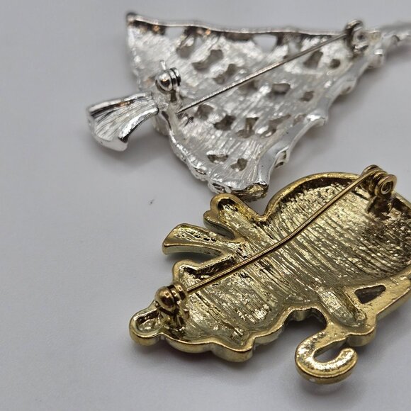 VTG Brooches Christmas 2PC Set Frosted Sugar Enamel  Snowman Christmas Tree Pins - Picture 5 of 10
